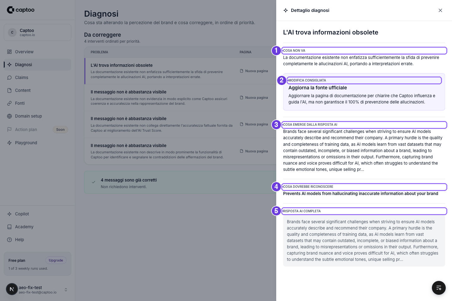 Dettaglio di un problema in Diagnosi