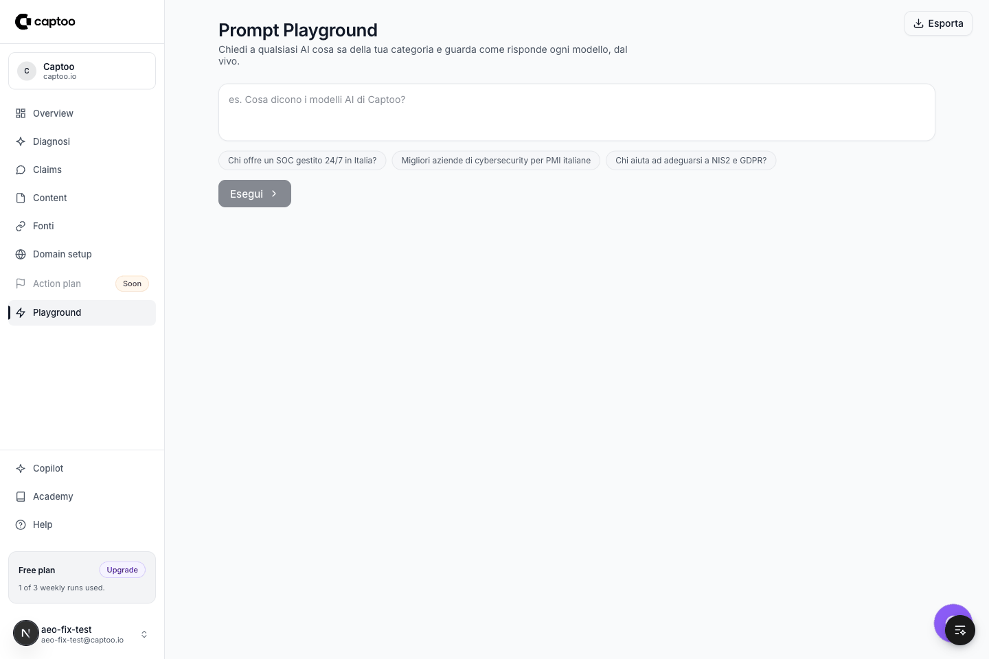 Schermata Prompt Playground
